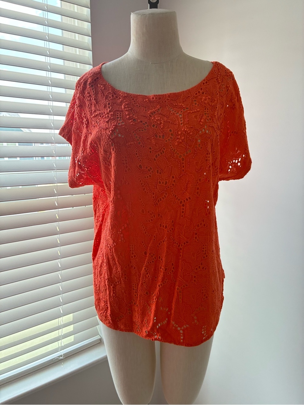 Maeve Anthropologie Karine Orange Beaded Eyelet Blouse